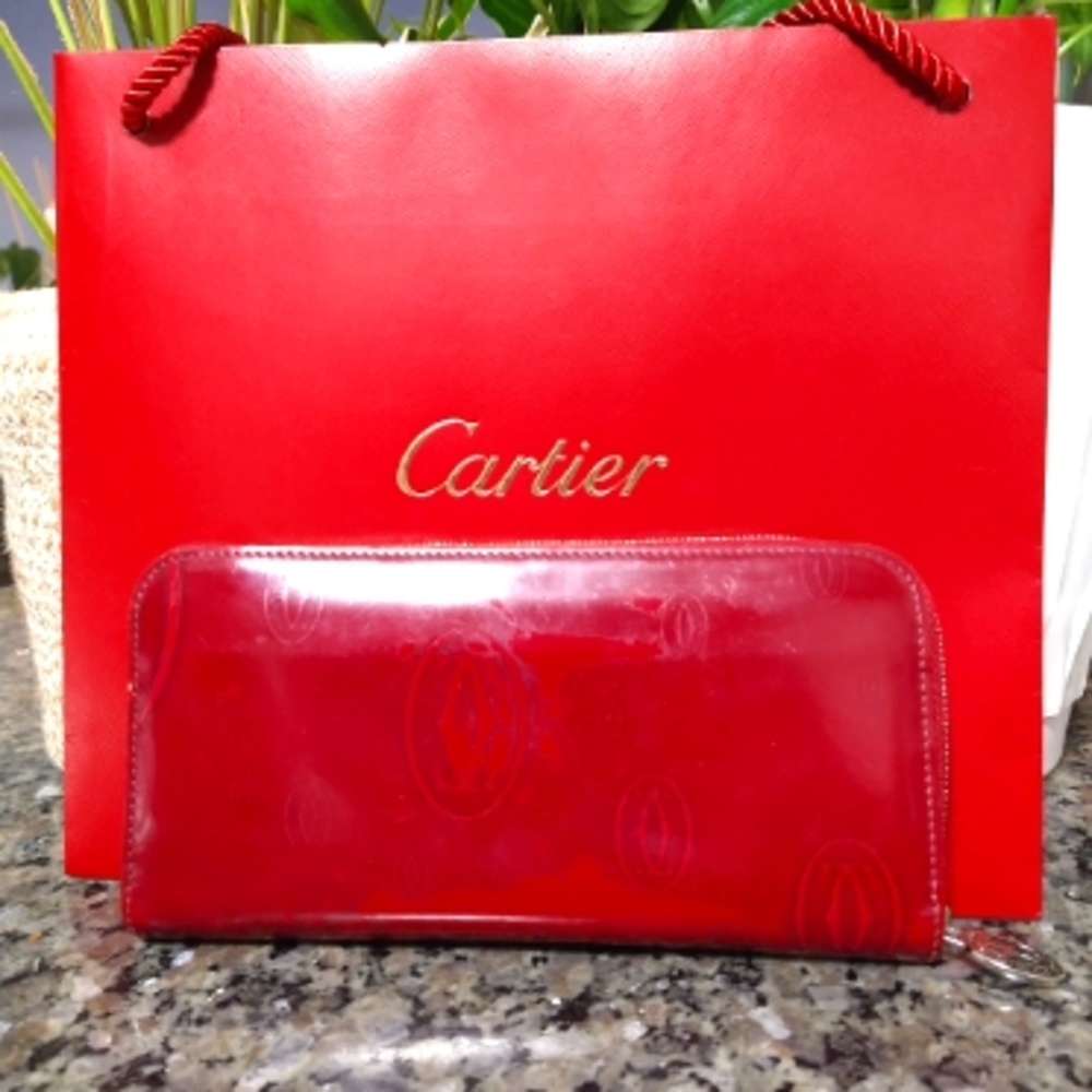Cartier (Vintage) Dark Red "Happy Birthday" Leather Wallet **AUTHENTIC**